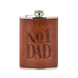 Father's Day Stainless Steel Faux Leather Wrap Flask, Brown "No1 Dad" 8oz NWT